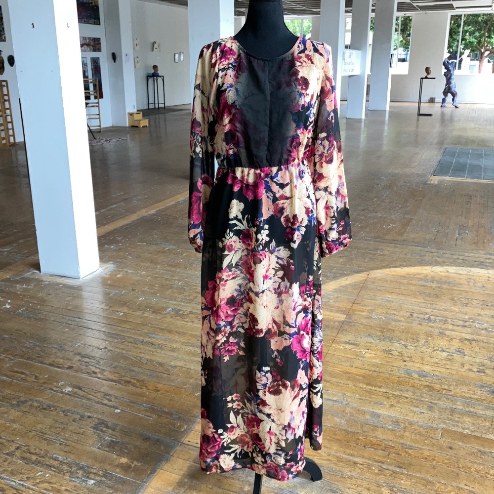 Petticoat Alley black/pink/purple sheer large floral dress